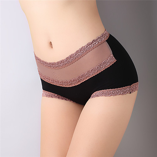 

Women's Normal Cut Out / Lace Patchwork / Solid Colored Seamless Panty Stretchy High Rise Sexy Blue L / Going out