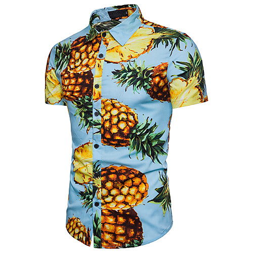 

Men's Fruit Pineapple Shirt - Cotton Daily Holiday Beach Classic Collar White / Navy Blue / Light Blue / Summer / Short Sleeve