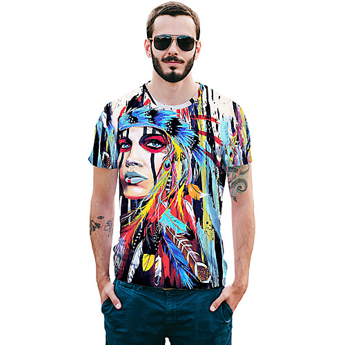 

Men's T shirt Color Block Portrait Animal Print Short Sleeve Daily Tops Cotton Streetwear Exaggerated Rainbow