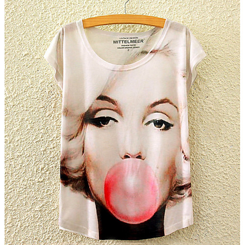

Women's T shirt Portrait Short Sleeve Daily Tops Blushing Pink