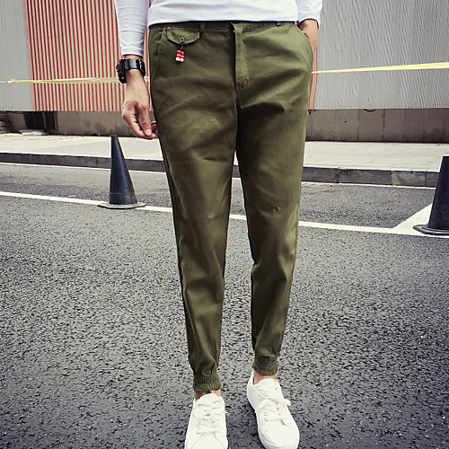 

Men's Basic Cotton Slim Daily Weekend Slim Sweatpants Pants Solid Colored Full Length Black Army Green Khaki / Spring / Fall
