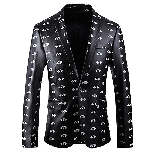 

Men's Daily Spring / Fall Regular Blazer, Graphic Notch Lapel Long Sleeve Spandex Print Black / Slim
