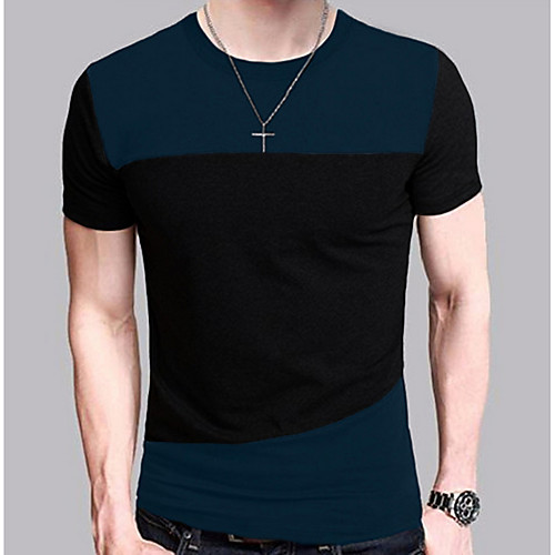 

Men's T shirt Color Block Short Sleeve Daily Tops Streetwear Black Blue