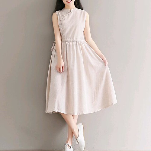 

Women's Sheath Dress Midi Dress Blue Black Beige Sleeveless Solid Colored Basic Spring Round Neck Slim M L XL XXL / Cotton / Cotton