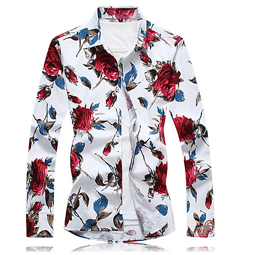 

Men's Daily Chinoiserie Plus Size Cotton Shirt - Floral Blue / Long Sleeve