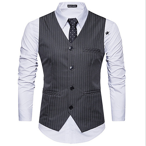 

Men's Vest Work Striped Slim Polyester Men's Suit White / Black / Dark Gray - V Neck / Spring / Summer / Sleeveless