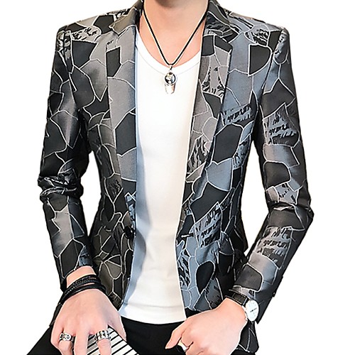 

Men's Blazer Party Daily Holiday Active Geometric Slim Fit Polyester Men's Suit Gray / Black / Red - Notch lapel collar / Fall / Spring / Long Sleeve / Print