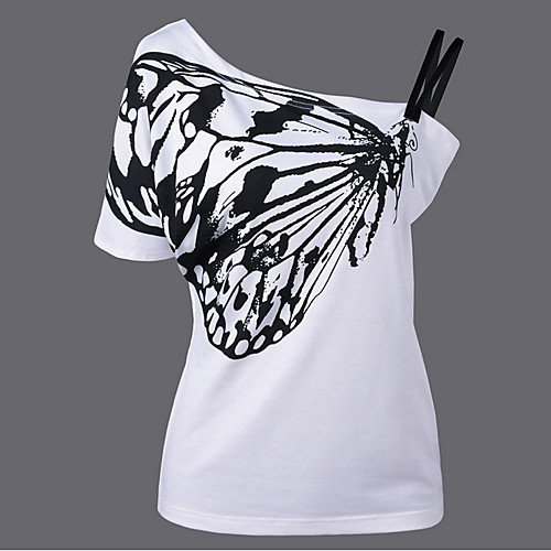 

Women's T shirt Animal Short Sleeve Daily Tops Cotton Basic White Black
