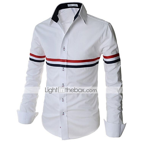

Men's Shirt Striped Long Sleeve Daily Slim Tops Basic Blue Gray White