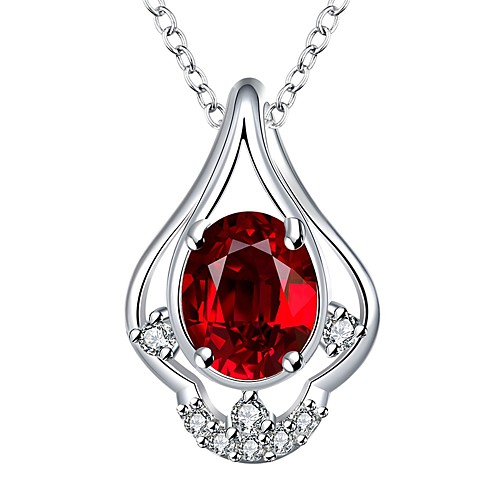

Women's Sapphire Citrine Synthetic Ruby Pendant Necklace Solitaire Oval Cut Simulated Ladies Classic Silver Plated Yellow Red White Dark Blue Necklace Jewelry One-piece Suit For Gift Daily