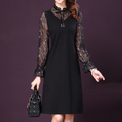 

Women's Sheath Dress Short Mini Dress Black Long Sleeve Solid Colored Print Spring V Neck Sophisticated Work Belt Not Included M L XL XXL 3XL / Plus Size / Plus Size