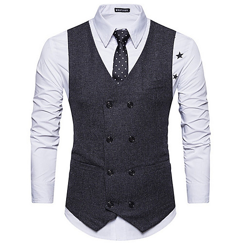 

Men's Vest Work Solid Colored Slim Polyester Men's Suit Gray / Khaki / Black - V Neck / Spring / Sleeveless