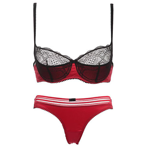 

Women's All Boy shorts Panties Push-up Underwire Bra Flower 3/4 Cup Color Block Embroidered Sexy Daily Cotton White