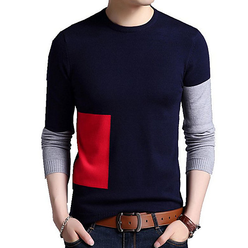 

Men's Color Block Pullover Long Sleeve Loose Regular Sweater Cardigans Round Neck Spring Black Army Green Brown
