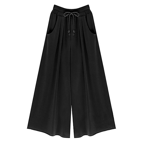 

Women's Plus Size Daily Loose Cotton Wide Leg Pants - Solid Colored Basic Black Yellow Green M / L / XL