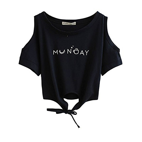 

Women's T shirt Letter Print Short Sleeve Daily Tops Basic White Black Gray