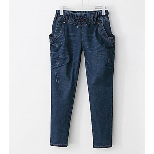 

Women's Cotton Daily Jeans Pants Solid Colored Hole Blue