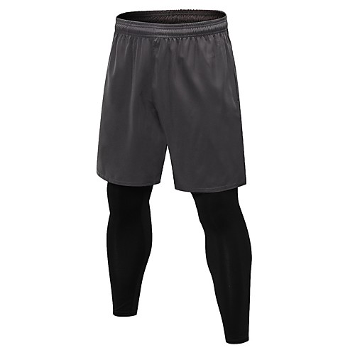 

Men's Running Tights Leggings Sports & Outdoor 2pcs Tights Leggings Gym Workout Exercise & Fitness Quick Dry Breathability Sport Solid Colored Black Grey / Stretchy