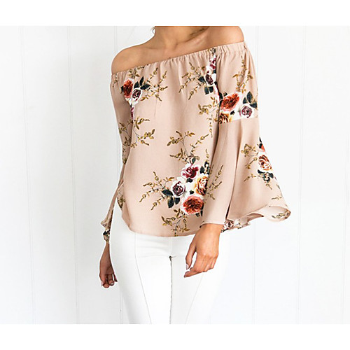 

Women's Floral Layered Blouse Street chic Daily Boat Neck Pink