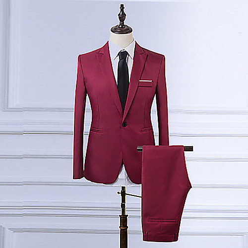 

Men's Blazer Daily Work Vintage Solid Colored Slim Polyester Men's Suit White / Wine / Black - Notch lapel collar / Long Sleeve / Plus Size / Business Formal