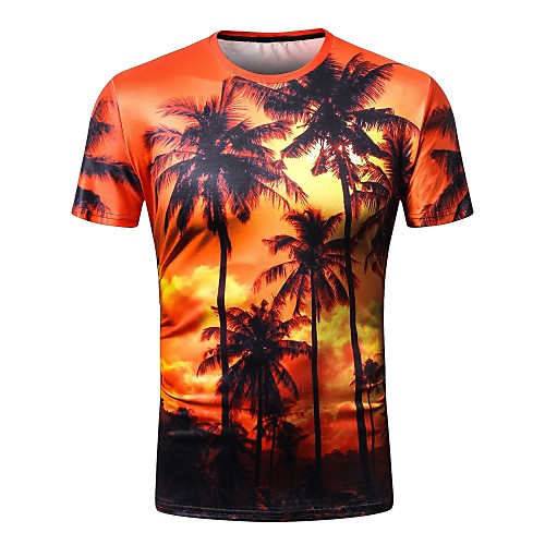 

Men's T shirt Geometric Print Short Sleeve Holiday Tops Streetwear Red