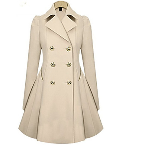 

Women's Trench Coat Daily Spring Long Coat Shirt Collar Regular Fit Warm Wearable Classic & Timeless Jacket Long Sleeve Solid Colored Pure Color Khaki Black
