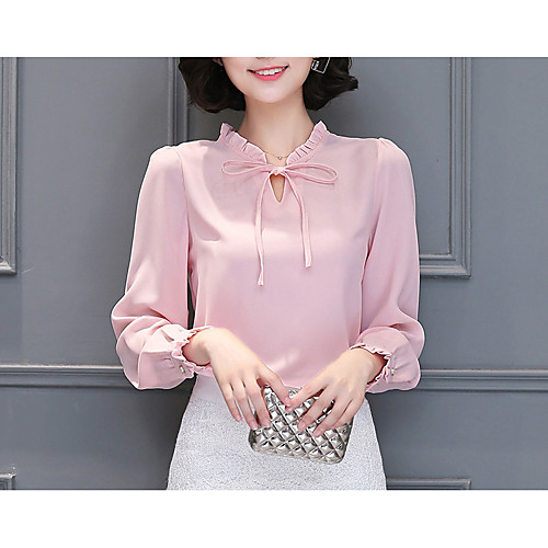 

Women's Blouse Solid Colored Long Sleeve Daily Tops White Black Blue