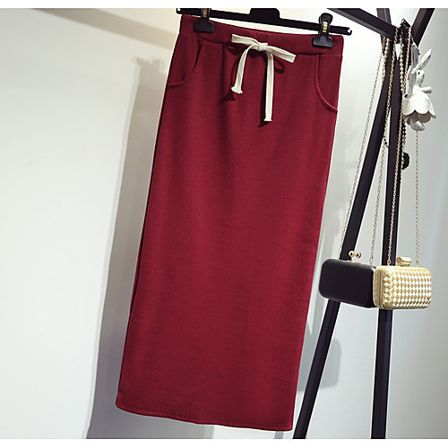 

Women's Party Going out Plus Size Cotton Bodycon Skirts Solid Colored Split High Waist White Black Wine