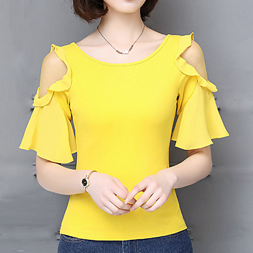 

Women's T shirt Solid Colored Short Sleeve Daily Tops Streetwear Black Yellow