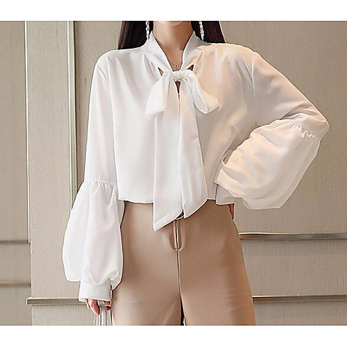 

Women's Shirt Solid Colored Bow Long Sleeve Daily Tops Streetwear White