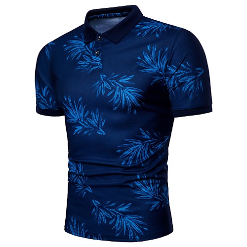 

Men's Golf Shirt Trees / Leaves Plus Size Print Short Sleeve Daily Slim Tops Active Shirt Collar Blue Red / Summer