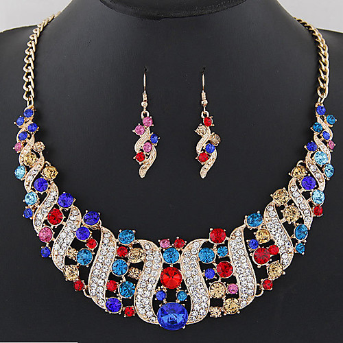 

Women's Drop Earrings Statement Necklace Bridal Jewelry Sets Geometrical Rainbow Wave Ladies Elegant Fashion Crystal Earrings Jewelry Red / Blue / Champagne For Wedding Evening Party