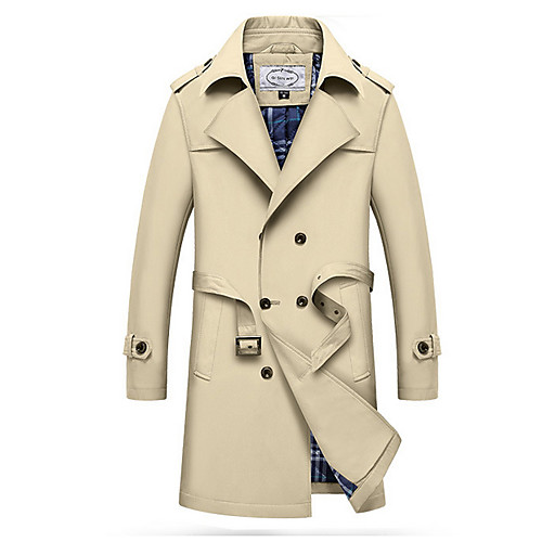 

Men's Trench Coat Daily Spring Regular Coat V Neck Jacket Long Sleeve Solid Colored Oversized Blue Khaki