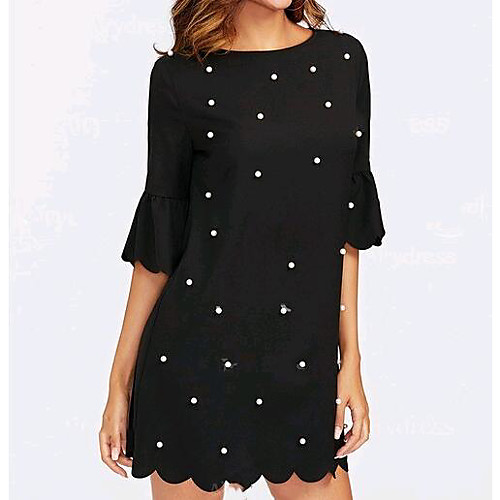 

Women's Sheath Dress Short Mini Dress Black Half Sleeve Black Spring Round Neck Basic S M L XL XXL / Cotton / Cotton