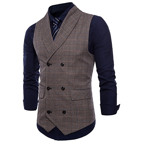 

Men's Vest Daily Holiday Active Plaid Slim Polyester Men's Suit Light gray / Dark Gray / Brown - Shirt Collar / Fall / Spring / Sleeveless / Plus Size