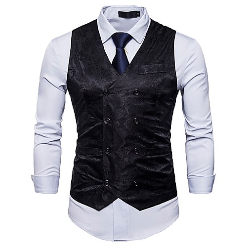 

Men's Vest Work Solid Colored / Floral Print Cotton / Polyester Men's Suit Blue / Gold / White - V Neck / Fall / Spring / Sleeveless / Business Casual
