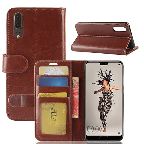 

Phone Case For Huawei Full Body Case Leather Wallet Card Huawei P20 Huawei P20 Pro Huawei P20 lite P10 Plus P10 Lite P10 P8 Lite (2017) Wallet Card Holder with Stand Solid Color Hard PU Leather