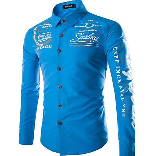 

Men's Shirt Geometric Basic Long Sleeve Daily Slim Tops Standing Collar Blue Wine White
