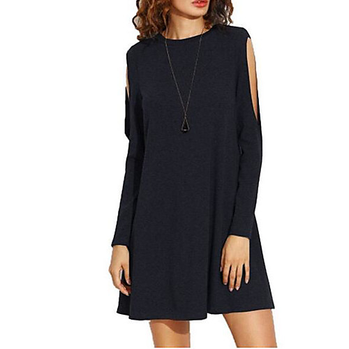 

Women's Loose Short Mini Dress Blue Wine Army Green Black Long Sleeve Solid Color Ripped Spring Round Neck Holiday Floral S M L XL