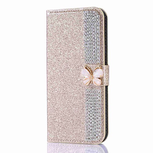 

Case For Samsung Galaxy J7 (2017) / J7 (2016) / J5 (2017) Wallet / Card Holder / Rhinestone Full Body Cases Butterfly / Glitter Shine Hard PU Leather