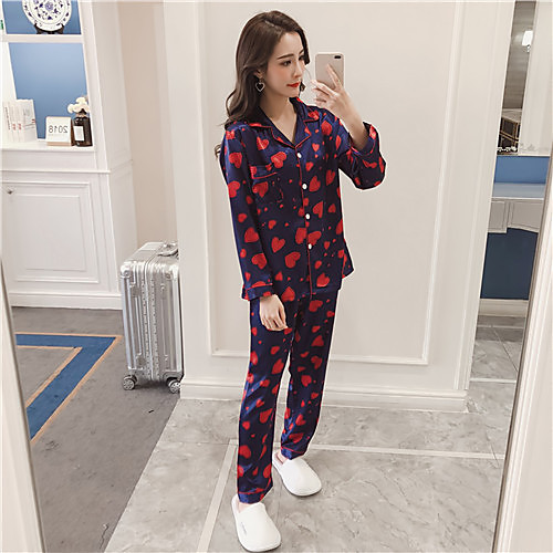 

Women's Suits Pajamas Sets Print Floral Rayon Casual Shirt Pant Square Neck Daily Daily Wear Long Sleeve