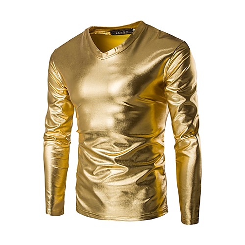 

Men's T shirt Solid Colored Long Sleeve Daily Tops Cotton Basic Black Gold Silver
