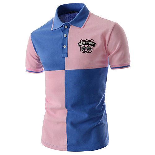 

Men's Golf Shirt Color Block Patchwork Short Sleeve Daily Slim Tops Cotton Streetwear Shirt Collar White Blue Gray / Summer / Work