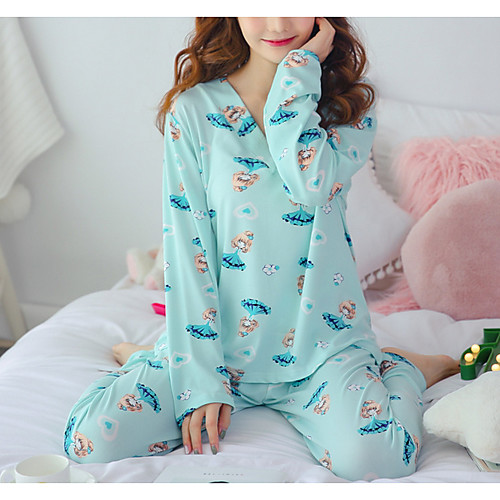 

Women's Suits Pajamas Sets Geometric Polyester Casual T shirt Pant U Neck Daily Wear Home Long Sleeve