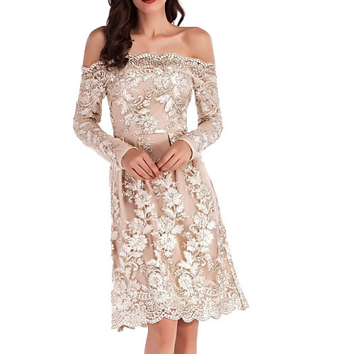 

Women's Sheath Dress Short Mini Dress Beige Long Sleeve Solid Colored Lace Summer Off Shoulder Off Shoulder S M L XL / Cotton / Cotton