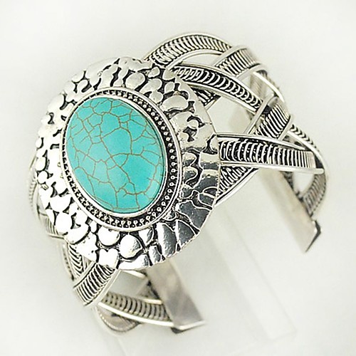 

Women's Turquoise Cuff Bracelet Ladies Vintage western style Elizabeth Locke Alloy Bracelet Jewelry Silver For Daily