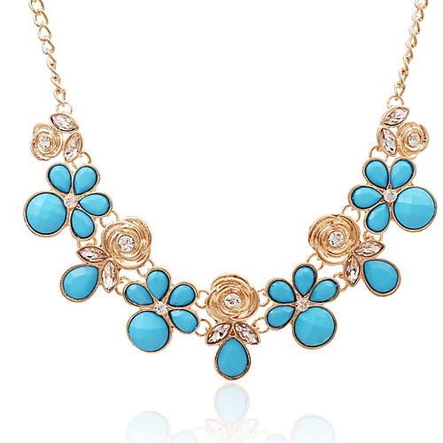 

Women's Turquoise Synthetic Diamond Pendant Necklace Flower Ladies Classic Fashion Alloy Gold Necklace Jewelry For Daily Formal