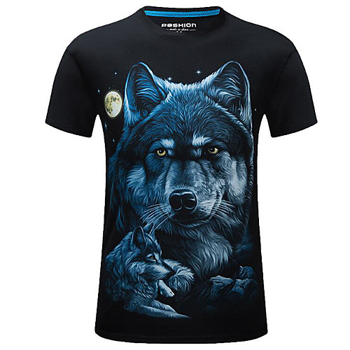 

Men's T shirt Animal Print Short Sleeve Daily Tops Streetwear Black Navy Blue