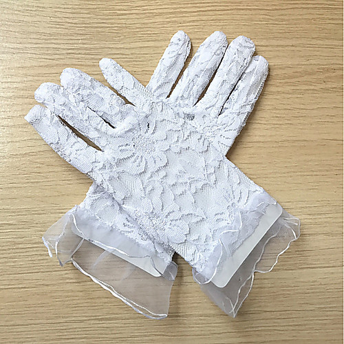 

Lace Wrist Length Glove Flower Girl Gloves With Embroidery