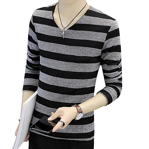 

Men's T shirt Striped Graphic Long Sleeve Daily Tops Basic Black Blue Red